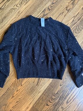 Old Nacy Black Speckled with sequins Crewneck Women's Sweater Medium Petite